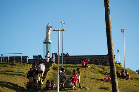 Salvador, Bahia, Brazil - November 12, 2023: People go down and up the stairs of Cristo da Barra in the city of Salvador, Bahia.のeditorial素材