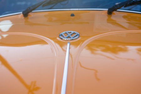 Salvador, Bahia, Brazil - December 02, 2023: Detail of the logo of a Volkswagen car. City of Salvador, Bahia.のeditorial素材