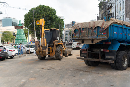 Salvador, Bahia, Brazil - January 05, 2024: Construction site on Rua da Conceicao da Praia in the commercial district in the city of Salvador, Bahia.のeditorial素材