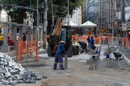 Salvador, Bahia, Brazil - January 05, 2024: Construction site on Rua da Conceicao da Praia in the commercial district in the city of Salvador, Bahia.のeditorial素材