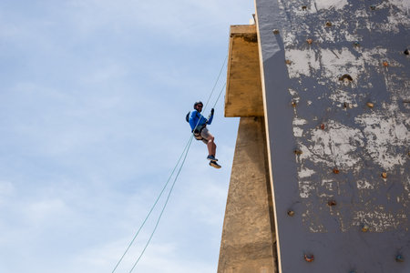 Rappelist descending from a great height. Healthy and dangerous sport. Lifestyle.の写真素材
