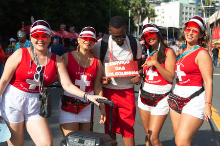 Salvador, Bahia, Brazil - February 03, 2024: People are seen having fun in groups during the Fuzue pre-carnival in the city of Salvador, Bahia.のeditorial素材