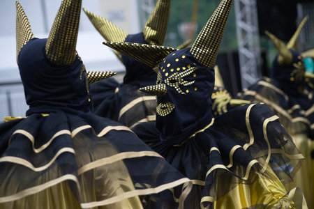 Maragogipe, Bahia, Brazil - February 11, 2024: People dressed in Venice carnival style are seen during the carnival in the city of Maragogipe, in Bahia.のeditorial素材