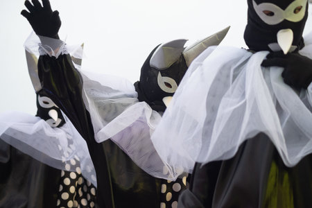 Maragogipe, Bahia, Brazil - February 11, 2024: People dressed in Venice carnival style are seen during the carnival in the city of Maragogipe, in Bahia.のeditorial素材