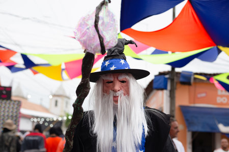 Maragogipe, Bahia, Brazil - February 11, 2024: People dressed in different styles are seen having fun during the carnival in the city of Maragogipe, Bahia.のeditorial素材