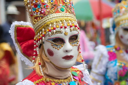 Maragogipe, Bahia, Brazil - February 11, 2024: People masked in different styles are seen playing during the carnival in the city of Maragogipe, Bahia.のeditorial素材