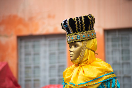 Maragogipe, Bahia, Brazil - February 11, 2024: People masked in different styles are seen playing during the carnival in the city of Maragogipe, Bahia.のeditorial素材