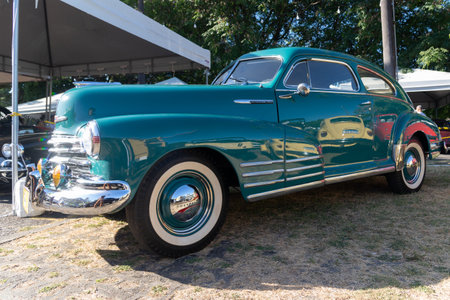Salvador, Bahia, Brazil - December 02, 2023: Side view of a Chevrolet on display at a vintage car fair in the city of Salvador, Bahia.のeditorial素材