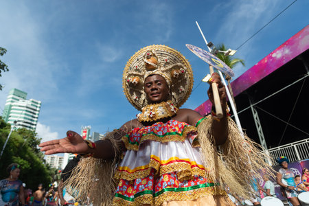 Salvador, Bahia, Brazil - February 03, 2024: Traditional cultural group is seen performing during...