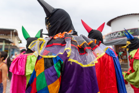 Maragogipe, Bahia, Brazil - February 11, 2024: Group dressed in character is seen during carnival in the city of Maragogipe in Bahia.のeditorial素材