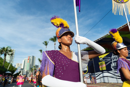 Salvador, Bahia, Brazil - February 03, 2024: People are seen performing during Fuzue, pre-carnival in the city of Salvador, Bahia.のeditorial素材