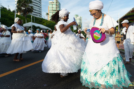 Salvador, Bahia, Brazil - February 03, 2024: Cultural groups perform during Fuzue, pre-carnival in the city of Salvador, Bahia.のeditorial素材