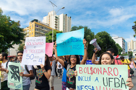 Salvador, Bahia, Brazil - August 13, 2019: Students are seen participating in a national...