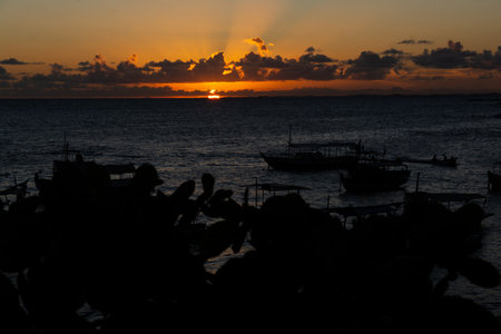 Beautiful sunset with clouds and dramatic sky in the city of Salvador, Bahia.の写真素材