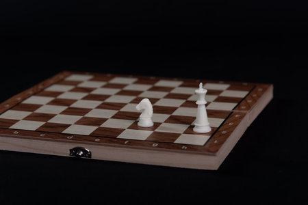 Chess board with two pieces. Game concepts. Board game. Hobby. Game on black background.の写真素材