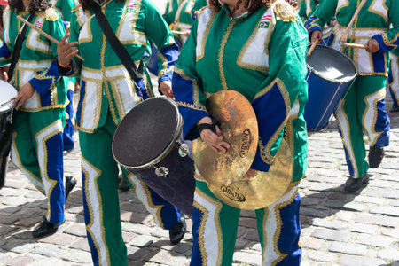 Salvador, Bahia, Brazil - July 02, 2024: Several public school students are seen parading during Bahia independence celebration, in Pelourinho, in the city of Salvador.のeditorial素材