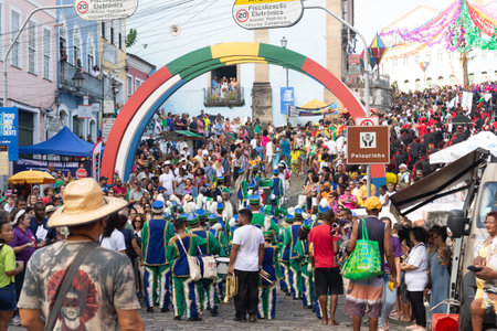 Salvador, Bahia, Brazil - July 02, 2024: Several public school students are seen parading during...