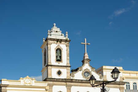 Salvador, Bahia, Brazil - July 27, 2024: View of the tower of the Sao Domingos Gusmao Catholic church located in Pelourinho, city of Salvador, Bahia.のeditorial素材