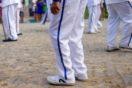 Saubara, Bahia, Brazil - August 03, 2024: Members of the cultural group Marujada and Cheganca are seen performing during a parade in the city of Saubara, Bahia.のeditorial素材
