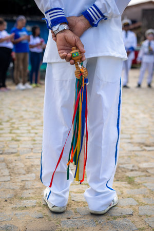 Saubara, Bahia, Brazil - August 03, 2024: Members of the cultural group Marujada and Cheganca are seen performing during a parade in the city of Saubara, Bahia.のeditorial素材
