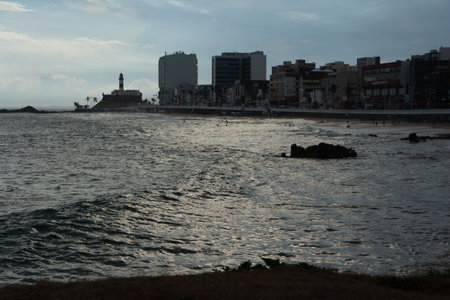 Salvador, Bahia, Brazil - March 22, 2019: View of the waterfront of the Barra neighborhood in the city of Salvador, Bahia.のeditorial素材