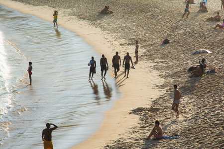 Salvador, Bahia, Brazil - July 06, 2019: People are seen having fun on Paciencia beach in the city of Salvador, Bahia.のeditorial素材