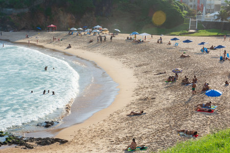 Salvador, Bahia, Brazil - July 06, 2019: People are seen having fun on Paciencia beach in the city of Salvador, Bahia.のeditorial素材