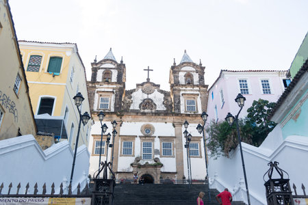 Salvador, Bahia, Brazil - July 27, 2024: Facade of the Church of the Holy Sacrament of Passo in Pelourinho, city of Salvador, Bahia.のeditorial素材