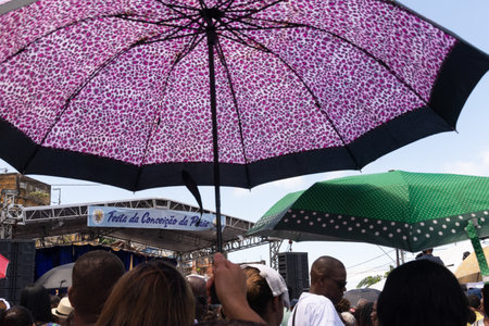 Salvador, Bahia, Brazil - December 08, 2019: Hundreds of Catholics are seen attending an open-air mass at the Conceicao da Praia church in the city of Salvador, Brazil.のeditorial素材