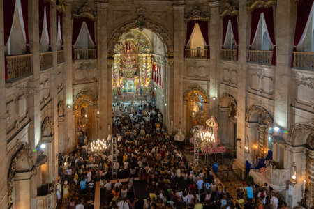 Salvador, Bahia, Brazil - December 08, 2019: Internal view of the Conceicao da Praia church full of Catholic faithful praying. City of Salvador, Bahia.のeditorial素材