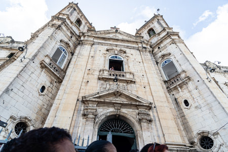 Salvador, Bahia, Brazil - December 08, 2019: Facade of the ConceiÃ§Ã£o da Praia church seen from a low angle. City of Salvador, Bahia.のeditorial素材