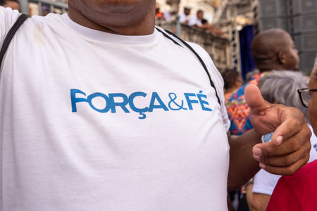 Salvador, Bahia, Brazil - December 08, 2019: Catholic faithful are seen participating in the open-air mass at the Conceicao da Praia church in the city of Salvador, Bahia.のeditorial素材
