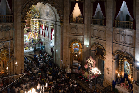 Salvador, Bahia, Brazil - December 08, 2019: Hundreds of Catholic faithful are seen attending mass inside the Conceicao da Praia church in the city of Salvador, Bahia.のeditorial素材