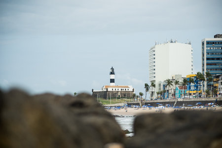 Salvador, Bahia, Brazil - September 01, 2024: View from below of the Barra Lighthouse located in the Barra neighborhood in the city of Salvador, Bahia.のeditorial素材