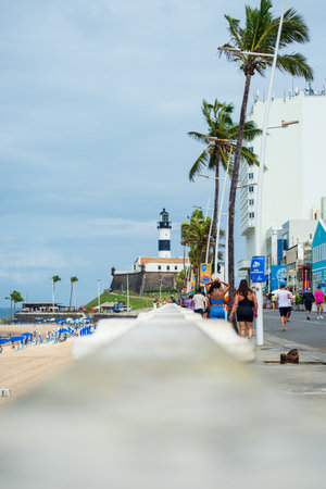 Salvador, Bahia, Brazil - September 01, 2024: View from below of the Barra Lighthouse located in the Barra neighborhood in the city of Salvador, Bahia.のeditorial素材