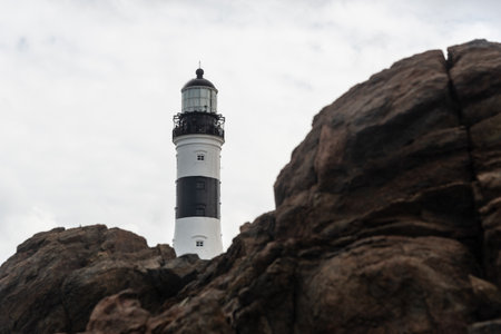 Salvador, Bahia, Brazil - September 01, 2024: View from below of the Barra Lighthouse located in the Barra neighborhood in the city of Salvador, Bahia.のeditorial素材