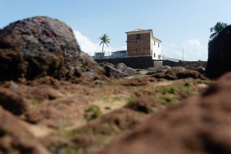 Salvador, Bahia, Brazil - September 01, 2024: Low view of the Santa Maria Fort, during a cloudy day, located in Poorto da Barra in the city of Salvador, Bahia.のeditorial素材