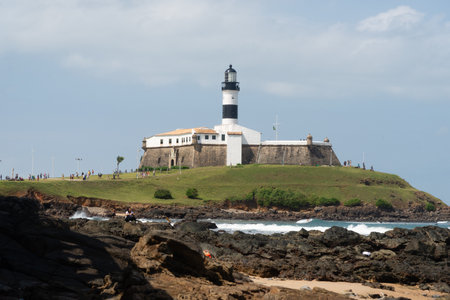 Salvador, Bahia, Brazil - September 01, 2024: View from below of the Barra Lighthouse located in the Barra neighborhood in the city of Salvador, Bahia.のeditorial素材