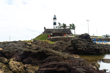 Salvador, Bahia, Brazil - September 01, 2024: View from below of the Barra Lighthouse located in the Barra neighborhood in the city of Salvador, Bahia.のeditorial素材
