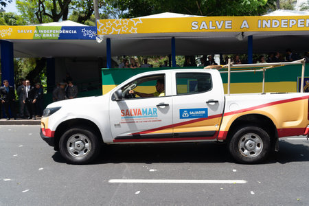 Salvador, Bahia, Brazil - September 07, 2024: Salvamar car is seen during the Brazilian Independence Day parade in the city of Salvador.のeditorial素材