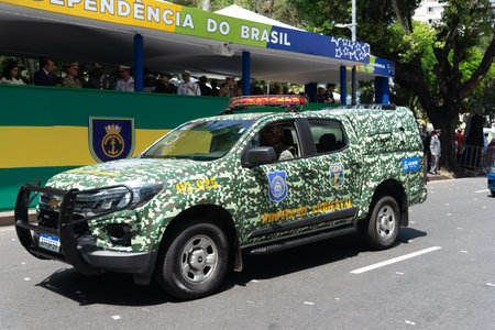 Salvador, Bahia, Brazil - September 07, 2024: A municipal civil guard environmental protection vehicle is seen during the Brazilian Independence Day parade in the city of Salvador, Bahia.のeditorial素材