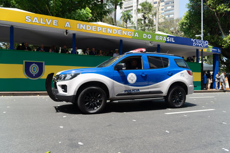 Salvador, Bahia, Brazil - September 07, 2024: A military police car is seen during the Brazilian Independence Day parade in the city of Salvador, Bahia.のeditorial素材