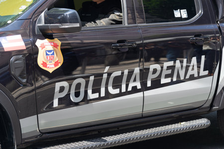 Salvador, Bahia, Brazil - September 07, 2024: A military penal police car is seen during the Brazilian Independence Day parade in the city of Salvador, Bahia.のeditorial素材