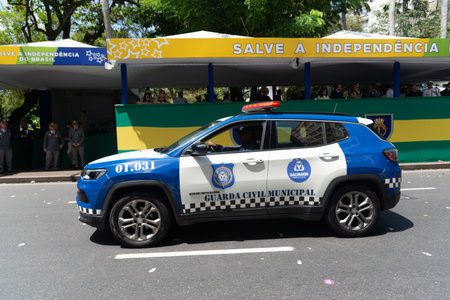 Salvador, Bahia, Brazil - September 07, 2024: A municipal civil guard car is seen during the Brazilian Independence Day parade in the city of Salvador, Bahia.のeditorial素材