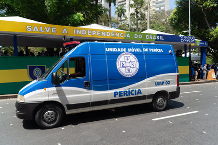 Salvador, Bahia, Brazil - September 07, 2024: A military police technical expertise vehicle is seen during the Brazilian Independence Day parade in the city of Salvador, Bahia.のeditorial素材