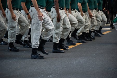 Salvador, Bahia, Brazil - September 07, 2024: Army soldiers are seen with dogs during the celebration of Brazilian Independence Day. City of Salvador, Bahia.のeditorial素材