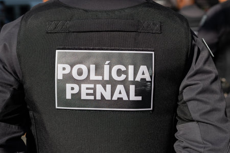 Salvador, Bahia, Brazil - September 07, 2024: Prison police soldiers are seen in formation during the celebration of Brazilian Independence Day in the city of Salvador, Bahia.のeditorial素材