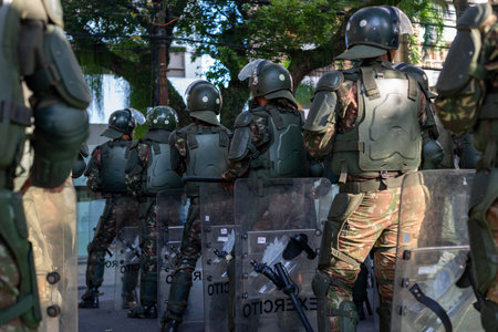 Salvador, Bahia, Brazil - September 07, 2024: Army soldiers are seen standing during the celebration of Brazilian Independence Day. City of Salvador, Bahia.のeditorial素材