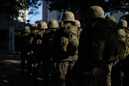 Salvador, Bahia, Brazil - September 07, 2024: Army troops are seen during the celebration of Brazilian Independence Day in the city of Salvador, Bahia.のeditorial素材