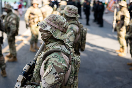 Salvador, Bahia, Brazil - September 07, 2024: Military police troops are seen parading during the celebration of Brazilian Independence Day in the city of Salvador, Bahia.のeditorial素材